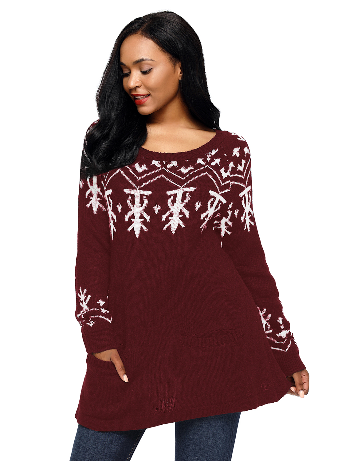 BY27720-3 Burgundy A-line Casual Fit Christmas Fashion Sweater